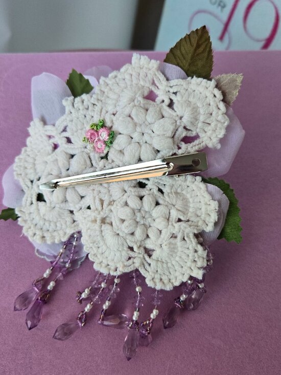 Handmade Velvet Rose Hair Clip Beaded Fringe Flapper Style Dollette Fairycore main image 13